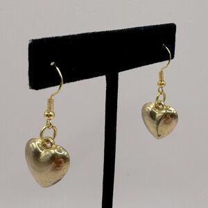 VINTAGE Gold-Tone Puffy Heart Dangle Earrings